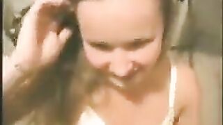 A young girl has sex with a guy in a homemade scene