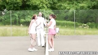 Friends of a rich man fucked on the tennis court