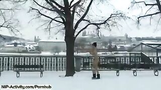 The student becomes a shameless one and shows her boobs in the street