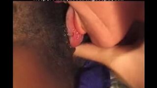 An ebony girl is having fun with a white guy who is twice older