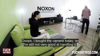 Brunette babe fucked on the table by a cunning casting agent
