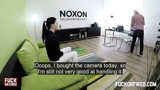Brunette babe fucked on the table by a cunning casting agent