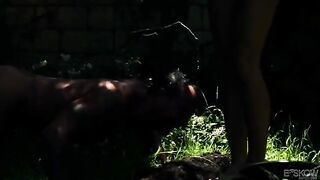 Blonde beauty gets fucked in the garden