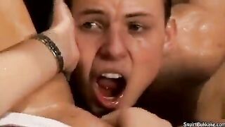 The guy made a cumshot right in the mouth of a beautiful woman