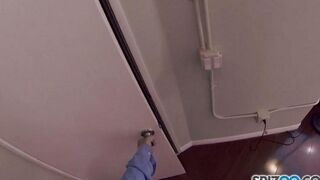 Sex with a debauched whore in stockings, featuring a hot blonde in POV action