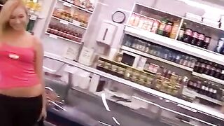 A blonde thief tried to take money from a cashier, but she was caught