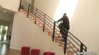 A hot brunette woman fucks with a black man with great passion