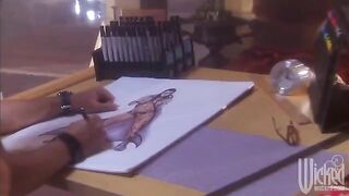 A sexy woman shows her huge beautiful breasts