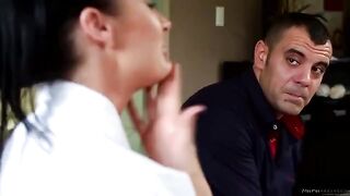 Alektra Blue has a massage and sits on a cock covered with oil