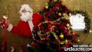 Russian beauty gets fucked by five guys in Santa suits