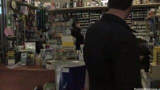 A girl was roughly fucked right in the shop, much to her dismay