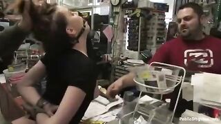 A girl was roughly fucked right in the shop, much to her dismay