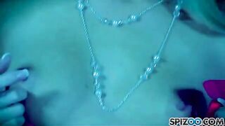 The blonde plays with a large dildo and gets a strong orgasm