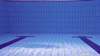 Helen took a swim in the pool without swimming suits