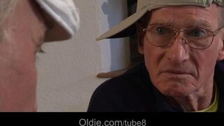 Two old people fucked by two young girlfriends in a steamy scene