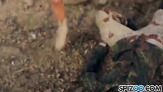 A man fucked in ass two blondies in the abandoned warehouse