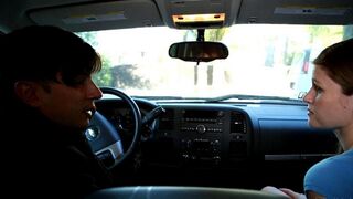 A cute girl makes a blowjob to a guy in his car, captured in a thrilling 60fps scene