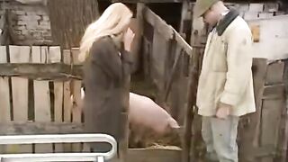 A hot chick from a Russian village gets fucked outdoors