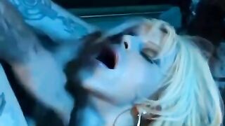 Girl in a sexy corset and pantyhose stockings, teasing with her big boobs
