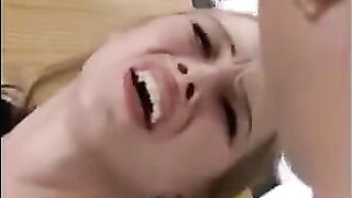 Fragile blonde gets her holes filled with fists and cum in a wild scene