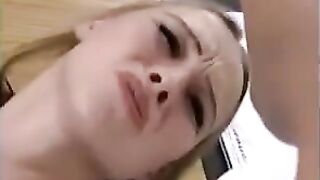 Fragile blonde gets her holes filled with fists and cum in a wild scene