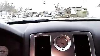 The blonde gives a blowjob in the car, it was a desperate need