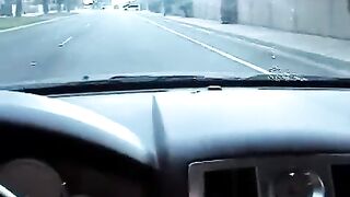 The blonde gives a blowjob in the car, it was a desperate need
