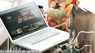 A hot Chinese chick got banged after taking oil on her tits