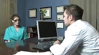 Two perverted nurses with fake boobs get naughty on camera