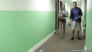 A young girl is fucking with her boyfriend in the room