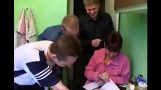 A Russian mother got fucked by three guys in a steamy homemade scene