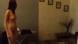 A cute Russian babe masturbates in the kitchen to relieve stress