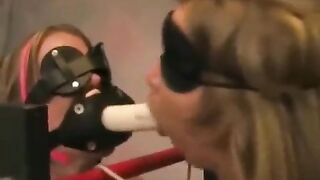 Lesbian bondage with bdsm and domination, featuring a sexy young blonde sub
