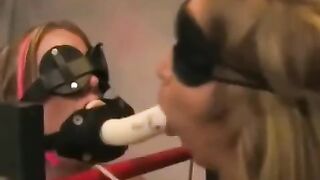Lesbian bondage with bdsm and domination, featuring a sexy young blonde sub