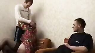 Hot mature woman fucks her son's friend