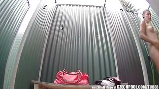 A girl took a shower and suddenly a camera appeared to watch her