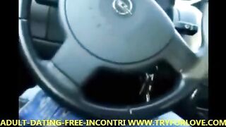 Blonde woman fucked in the car after a sloppy blowjob session