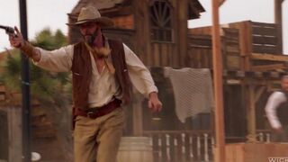 The cowboy punished a girl but licked her clitoris with pleasure