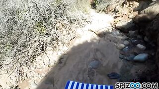 A cute girl with big natural tits has sex with a guy in nature