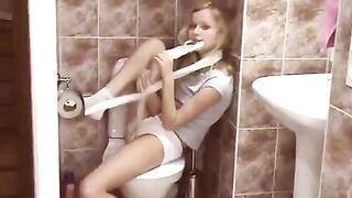 Public toilet surprise with a stunning young blonde