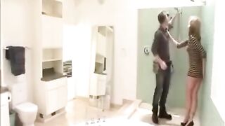 The wife fucked with the plumber while her husband watched