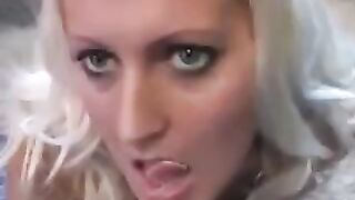 The whimsical blonde licks the sperm from the spoon in tender footjob