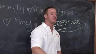 The girl slept with her teacher in his office on the table
