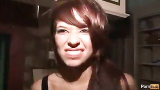The girl plays with a toy in her panties, imitating sex