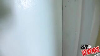 Beautiful woman has sex in the bathroom with a young guy