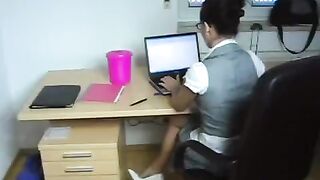 The young secretary has to fuck her boss in the workplace to keep her job