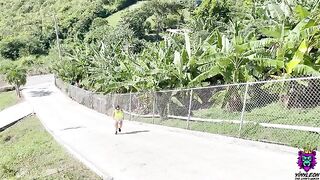 The girl was running on the hills and got a cock in her pussy