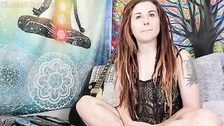 Hairy chick with a funny look gets naked and cumming