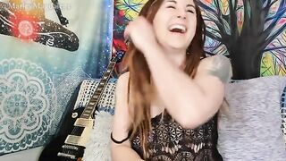Hairy chick with a funny look gets naked and cumming