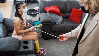 Adorable princess caresses the old man’s cock with her pussy in all poses